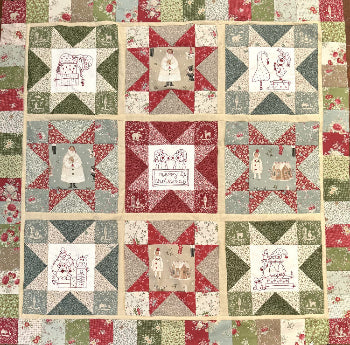 Merry Little Christmas Stars pattern, template, fabric and thread kit