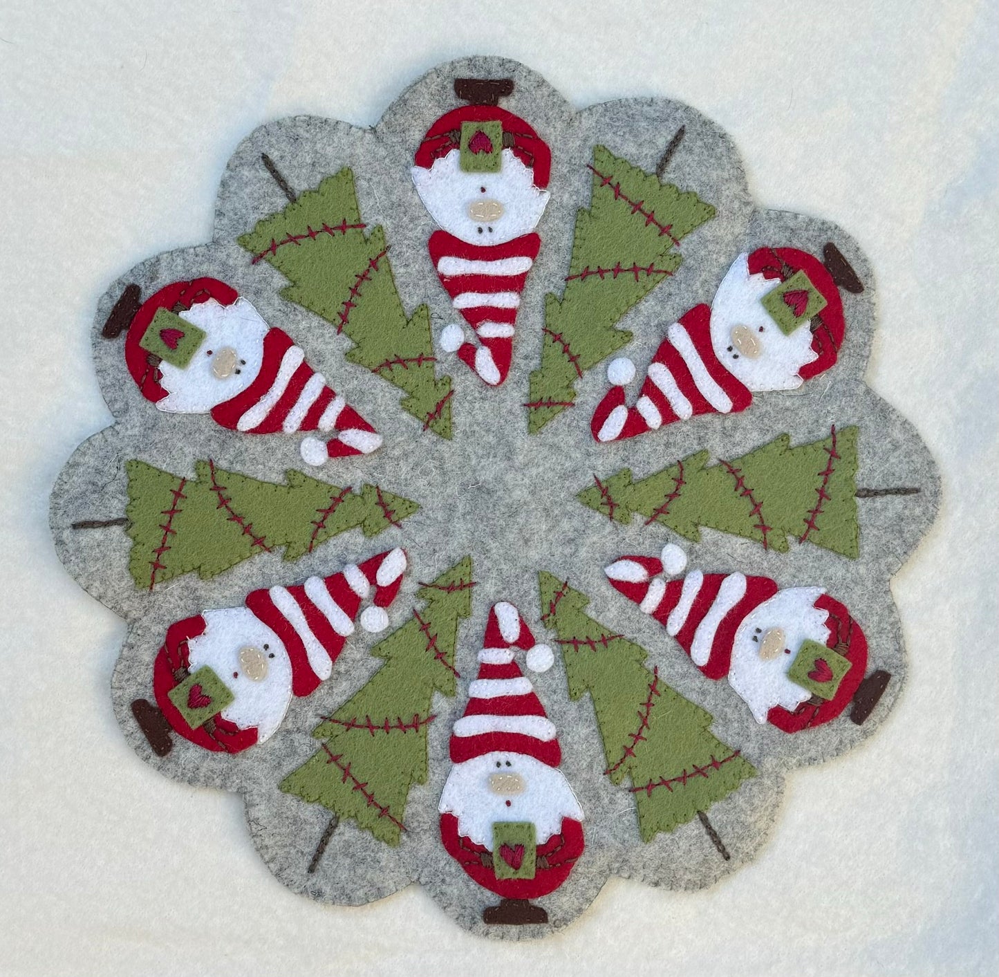 Woodland Gnomes candle mat pattern and wool felt kit
